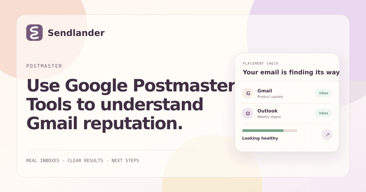 Google Postmaster Tools dashboard map paired with a Gmail placement result