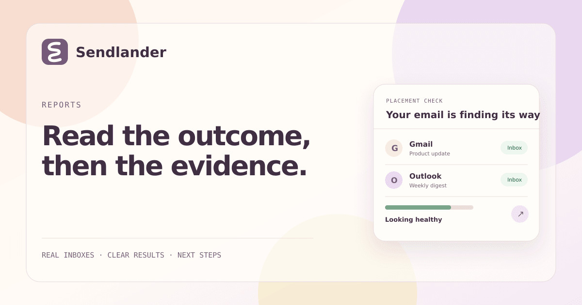 Sendlander report with score band, seed results, provider distribution, and prioritized fixes