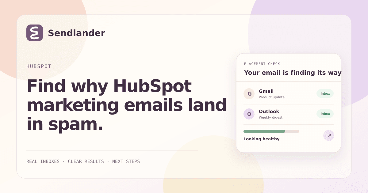 HubSpot marketing email diagnostic with sending domain, graymail, shared IP, and placement checks