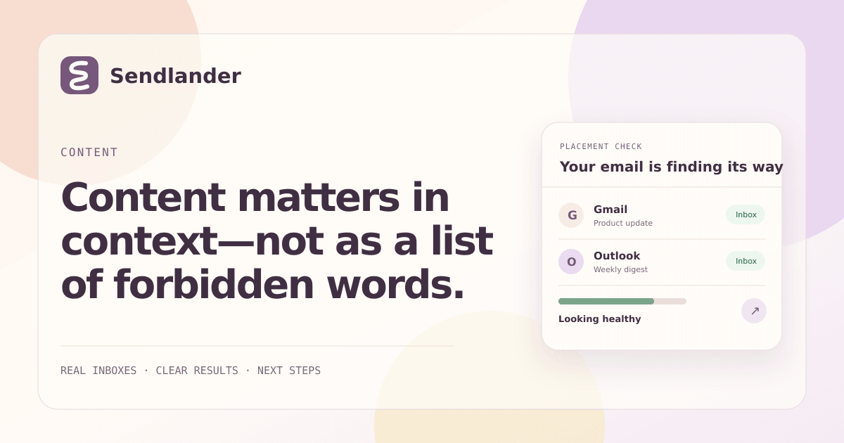 Email content diagnostic showing text, images, tracking links, redirects, and provider placement